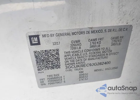 2018 Chevrolet Silverado K1500 Lt из США, поврежденный, VIN 3GCUKREC9JG282400